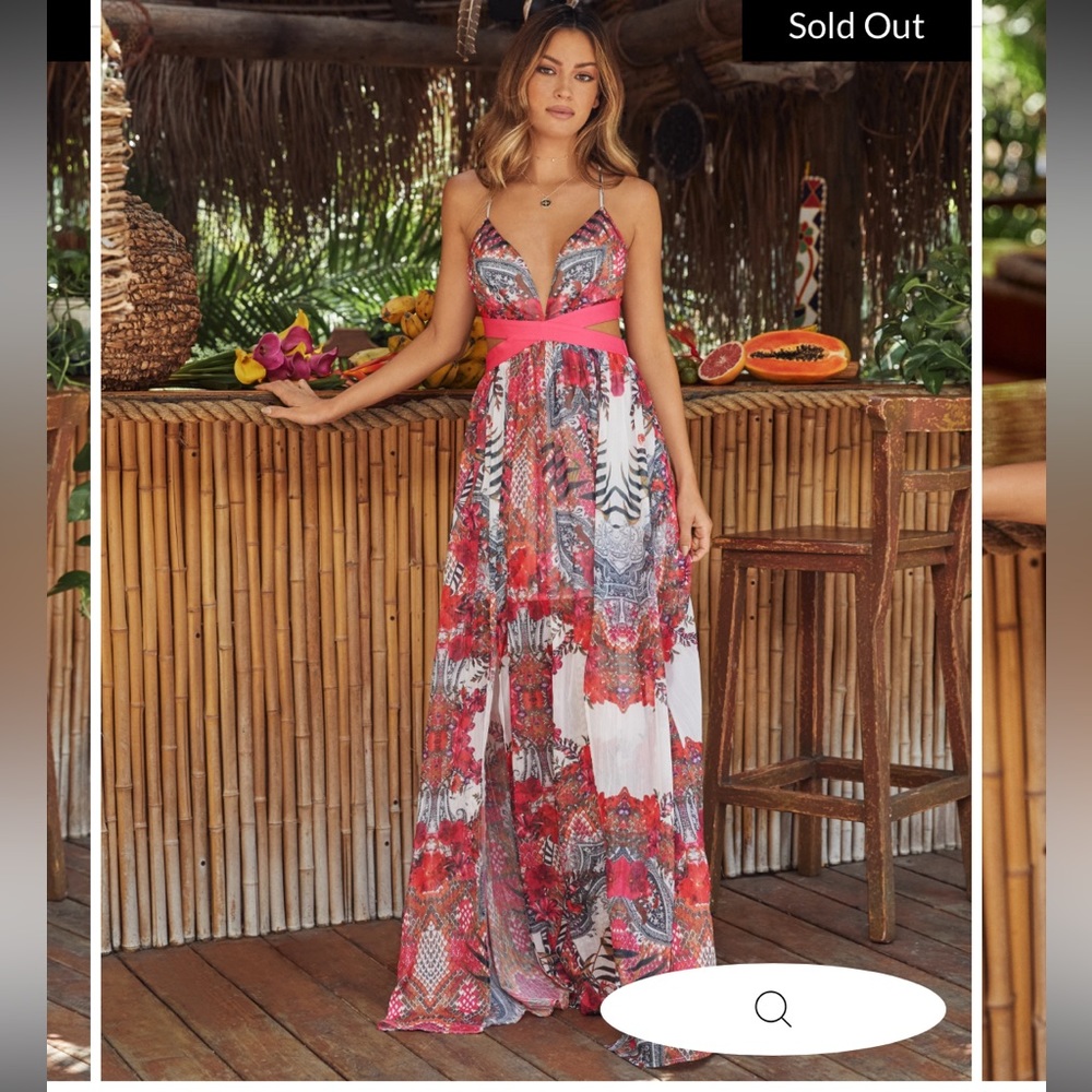 SERENDIPITY PRINTED CUTOUT MAXI DRESS